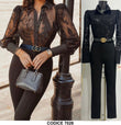Tuta Elegante Intera Nera Pantalone Palazzo Maglia con Bottoni Merletto Pizzo Jumpsuit Nero - 7028Out