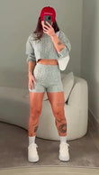 Completo Casual Trama Trecce Maglia Corta Manica Lunga Pantaloncino Shorts Coordinato in 5 Colori - 7067