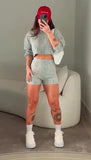 Completo Casual Trama Trecce Maglia Corta Manica Lunga Pantaloncino Shorts Coordinato in 5 Colori - 7067