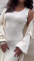 Completo Twin Set Maglia Cardigan Lunga Abito Lungo Smanicato Coordinato Elegante Casual in 8 Colori - 7112