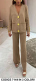 Completo Casual Maglia Cardigan Pantalone Palazzo Bottoni Gioiello Grandi Oro Coordinato In 6 Colori - 7144