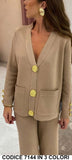 Completo Casual Maglia Cardigan Pantalone Palazzo Bottoni Gioiello Grandi Oro Coordinato In 6 Colori - 7144