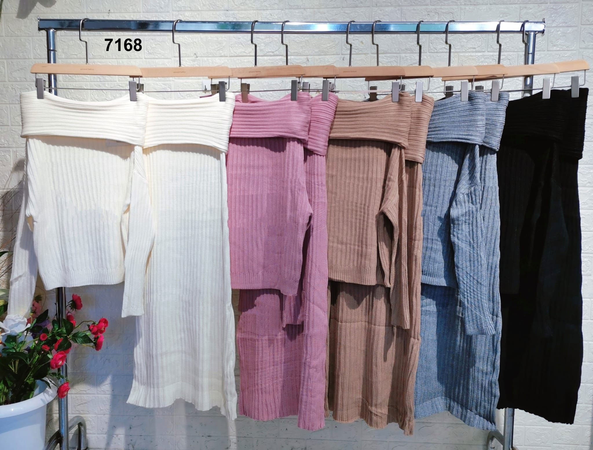 Completo Maglia Scollo a Fascia Gonna Lunga Tessuto Morbido Coordinato Elegante Casual in 5 Colori - 7168