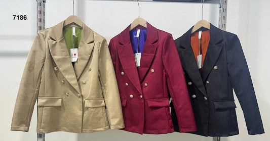 Giacca Blazer Elegante Doppio Petto Bottoni Gioiello Oro Stampa Astratta Giacche Casual in 3 Colori - 7186