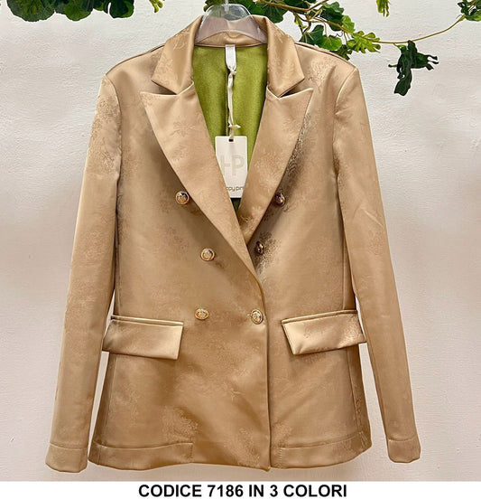 Giacca Blazer Elegante Doppio Petto Bottoni Gioiello Oro Stampa Astratta Giacche Casual in 3 Colori - 7186
