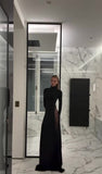 Abito Lungo Nero Elegante Cerimonia Collo Alto Schiena Semi Trasparente Merletto Vestito Sensuale - 7188