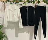 Completo Casual Giacca Smanicata Nera Camicia Bianca Corta Pantalone Fuseau Coordinato - 7194