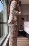 Tailleur Completo 3 Pezzi GIacca GIlet Pantalone Palazzo Trama Astratta Coordinato Elegante in 4 Colori - 7198