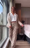 Tailleur Completo 3 Pezzi GIacca GIlet Pantalone Palazzo Trama Astratta Coordinato Elegante in 4 Colori - 7198
