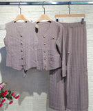 Completo Gilet Maglia Manica Lunga Pantalone Palazzo Bottoni Gioiello Dorati Coordinato in 6 Colori - 7207