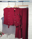 Completo Gilet Maglia Manica Lunga Pantalone Palazzo Bottoni Gioiello Dorati Coordinato in 6 Colori - 7207