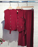 Completo Gilet Maglia Manica Lunga Pantalone Palazzo Bottoni Gioiello Dorati Coordinato in 6 Colori - 7207
