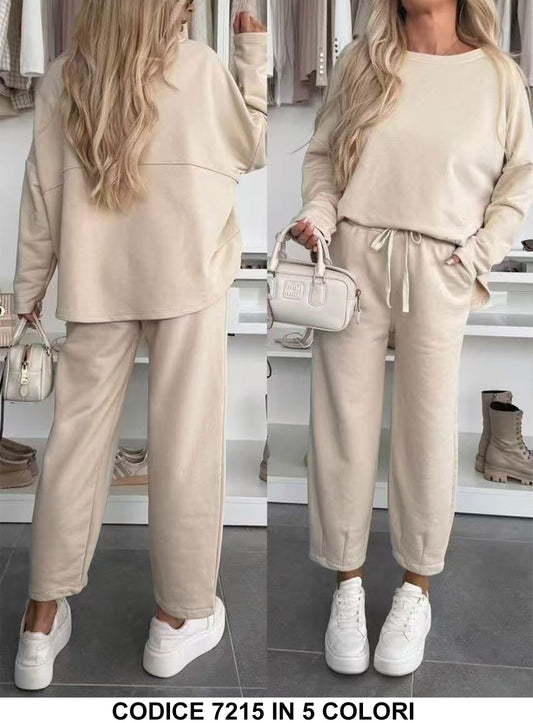 Completo Casual Tuta Sportiva Felpa Lunga Pantalone Capri alla Caviglia Coordinato in 7 Colori - 7215