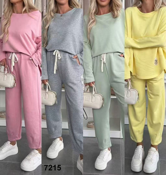 Completo Casual Tuta Sportiva Felpa Lunga Pantalone Capri alla Caviglia Coordinato in 7 Colori - 7215