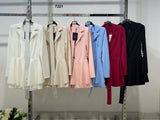 Abito Corto Elegante Blazer Doppio Petto Vestito con Cintura e Sottogonna Shorts in 6 Colori - 7221