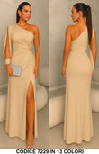 Abito Lungo Elegante da Cerimonia Monospalla Manica Aperta Spacco Laterale Vestito Serata in 8 Colori - 7229