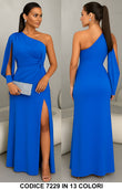 Abito Lungo Elegante da Cerimonia Monospalla Manica Aperta Spacco Laterale Vestito Serata in Blu Elettrico - 7229Out