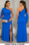 Abito Lungo Elegante da Cerimonia Monospalla Manica Aperta Spacco Laterale Vestito Serata in Blu Elettrico - 7229Out