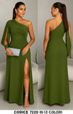 Abito Lungo Elegante da Cerimonia Monospalla Manica Aperta Spacco Laterale Vestito Serata in 8 Colori - 7229