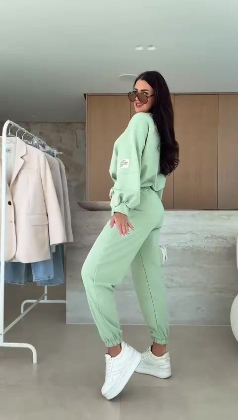 Completo Felpa Girocollo Pantalone Elastico alla Caviglia Tuta Sportiva Coordinato Casual in 5 Colori - 7230