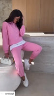 Completo Casual Felpa con Cappuccio Pantalone Elastico Coordinato Targhetta Scritta in 3 Colori - 7235