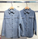 Camicia Lunga in Jeans con Tasche Stampa Astratta Camicie Fashion Casul in Celeste o Blu - 7244