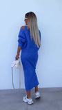 Completo Casual Maglia Felpa Gonna Lunga con Spacco Coordinato Fashion in 8 Colori - 7246
