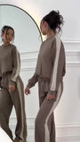 Completo Felpa Pantalone Palazzo Fascia Bianca Laterla Coordinato Tuta Sportiva Casual in 7 Colori - 7249