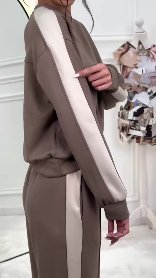 Completo Felpa Pantalone Palazzo Fascia Bianca Laterla Coordinato Tuta Sportiva Casual in 7 Colori - 7249