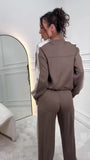 Completo Felpa Pantalone Palazzo Fascia Bianca Laterla Coordinato Tuta Sportiva Casual in 7 Colori - 7249