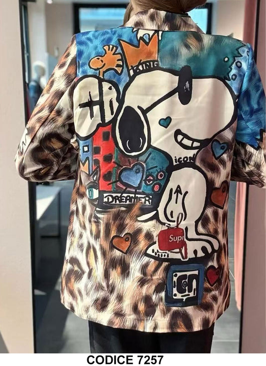 Giacca Donna Blazer Cartoon Trama Animalier Fumetto Snoopy King GIacche Casual - 7257
