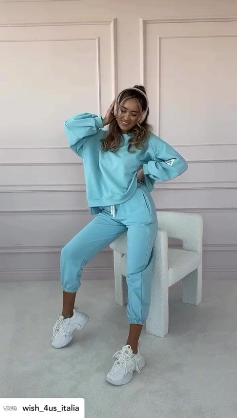Tuta Sportiva Casual Felpa Girocollo con Etichetta Pantaloni Elastici Completo Sport Coordinato in 6 Colori - 7263
