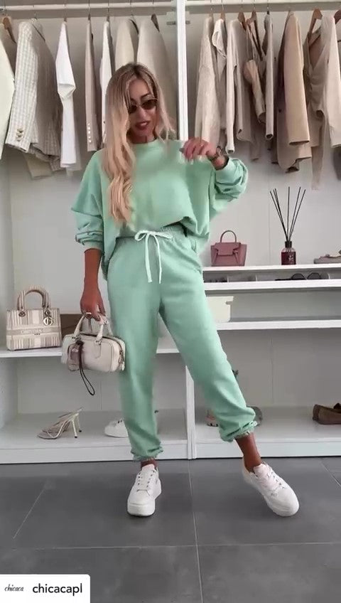 Tuta Sportiva Casual Felpa Girocollo Pantaloni Elastici Completo Sport Coordinato in 6 Colori - 7264