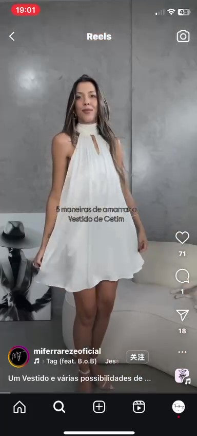Abito Corto Casual con Fascia Regolabile Smanicato Vestito Elegante Tessuto Morbido in 7 Colori - 7266