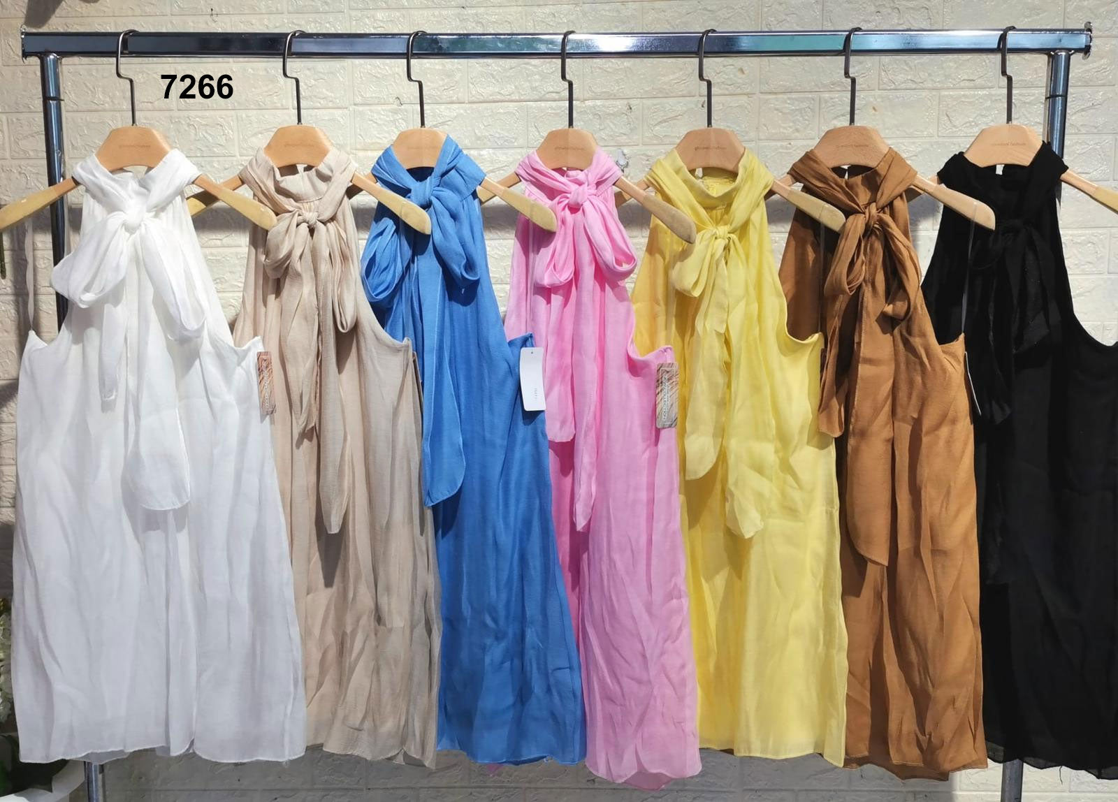 Abito Corto Casual con Fascia Regolabile Smanicato Vestito Elegante Tessuto Morbido in 7 Colori - 7266
