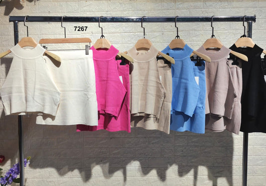 Completo Casual Sensuale Maglia Top Corta Minigonna Gonna Corta con Spacco Coordinato in 6 Colori - 7267