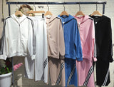 Tuta Sportiva Felpa con Zip e Cappuccio Pantalone Palazzo Coordinato Completo Righe Bianco e Nere in 5 Colori - 7272