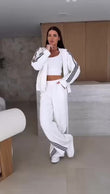 Tuta Sportiva Felpa con Zip e Cappuccio Pantalone Palazzo Coordinato Completo Righe Bianco e Nere in 5 Colori - 7272