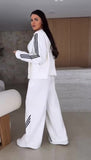 Tuta Sportiva Felpa con Zip e Cappuccio Pantalone Palazzo Coordinato Completo Righe Bianco e Nere in 5 Colori - 7272