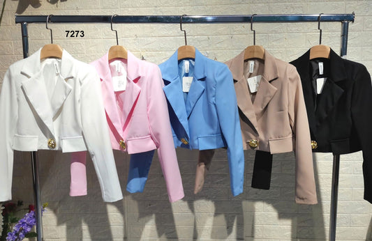 Giacca Corta Blazer Donna Doppio Petto Bottone Grande Gioiello Tailleur in 5 Colori - 7273