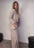 Tailleur Completo Giacca Doppiopetto Pantaloni Palazzo Applicazione Strass Completo Coordinato in 5 Colori - 7275