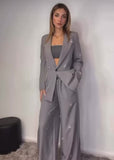Tailleur Completo Giacca Doppiopetto Pantaloni Palazzo Applicazione Strass Completo Coordinato in 5 Colori - 7275