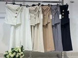 Completo Tailleur Maglia Top Bottoni Gioiello Dorati Pantaloni Palazzo Coordinato Elegante in Bianco - 7281Out