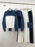 Completo Maglia con Colletto Pantalone Cargo Palazzo Particolari in Jeans Coordinato Casual in 2 Colori - 7290