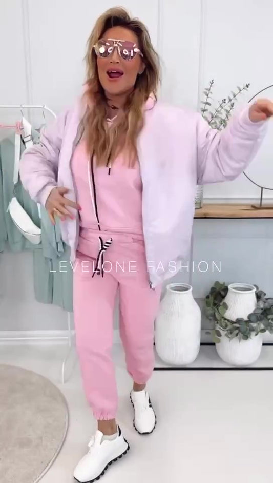Completo Felpa con Cappuccio Laccetti Bicolore Intrecciati Pantalone Elastico Tuta Sportiva in 6 Colori - 7291