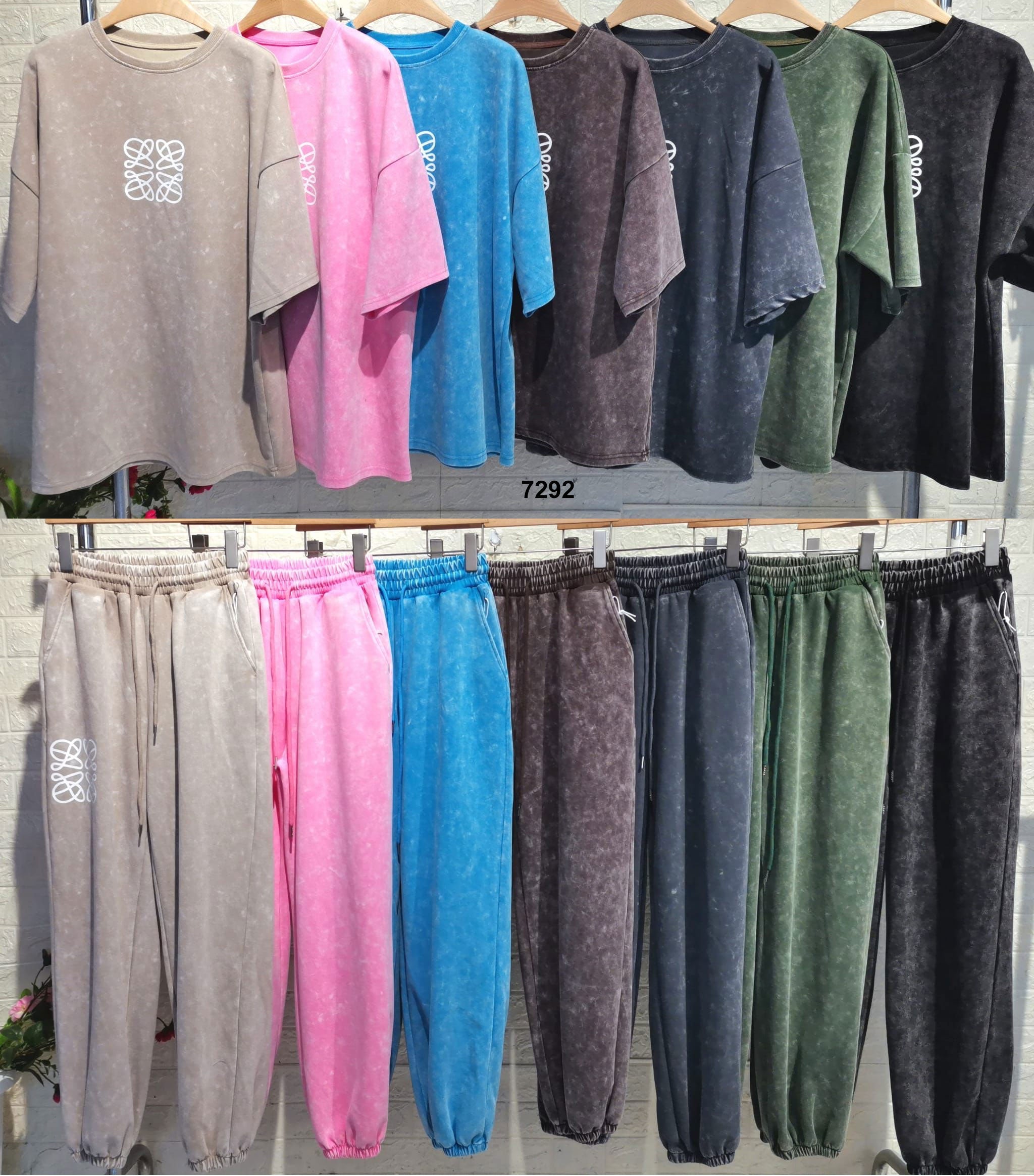 Completo Casual Felpa Manica 3/4 Pantalone Elastico Coordinato Tuta Sportiva Stampa Astratta in 7 Colori - 7292