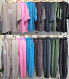Completo Casual Felpa Manica 3/4 Pantalone Elastico Coordinato Tuta Sportiva Stampa Astratta in 7 Colori - 7292