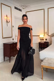 Abito Lungo Nero Elegante da Cerimonia Gonna in Velo Trasparente Vestito Stile Impero - 7297