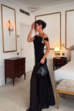 Abito Lungo Nero Elegante da Cerimonia Gonna in Velo Trasparente Vestito Stile Impero - 7297