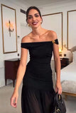 Abito Lungo Nero Elegante da Cerimonia Gonna in Velo Trasparente Vestito Stile Impero - 7297